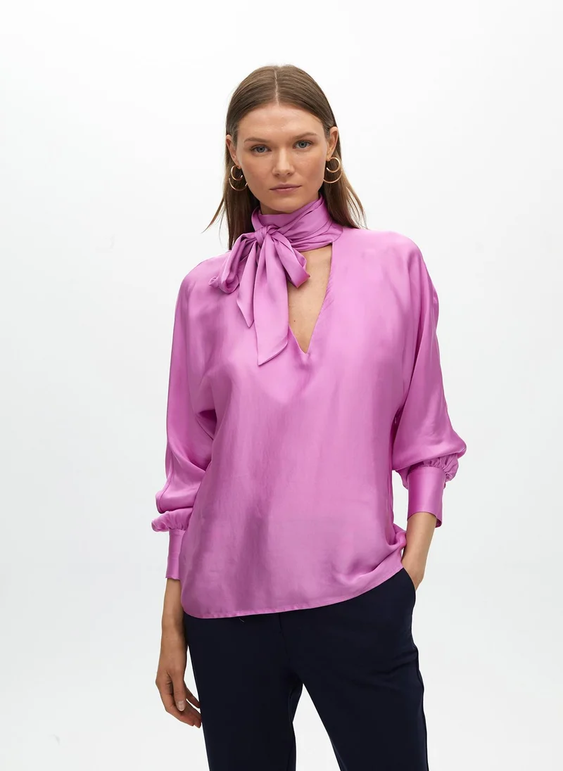 Lola Casademunt Fluid Satin Blouse with Bow